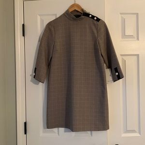 NWT ZARA Plaid & Pearl Shift Dress